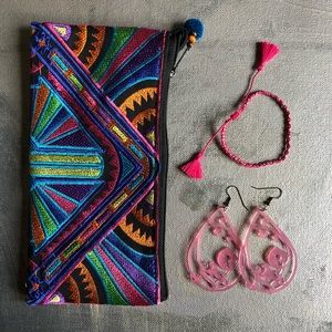 Deco embroidered cosmetic, travel, or coin bag